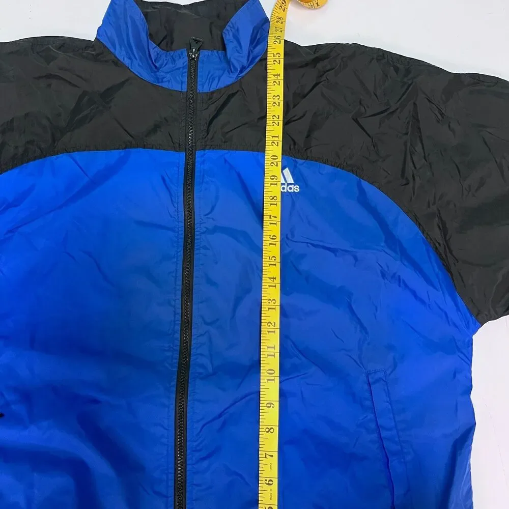 Adidas Jacket Mens L Blue Black Windbreaker Track Full Zip Nylon Vintage Y2K